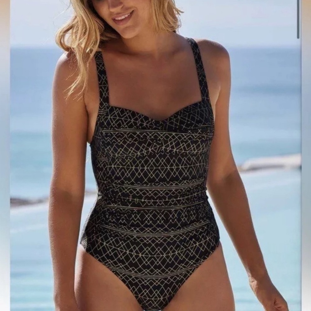 Nip Tuck, Black and Gold One Piece Swimsuit, Size 6